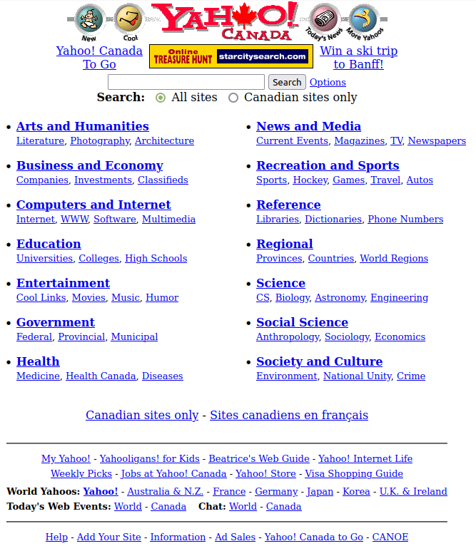 Yahoo.ca in the 1990’s